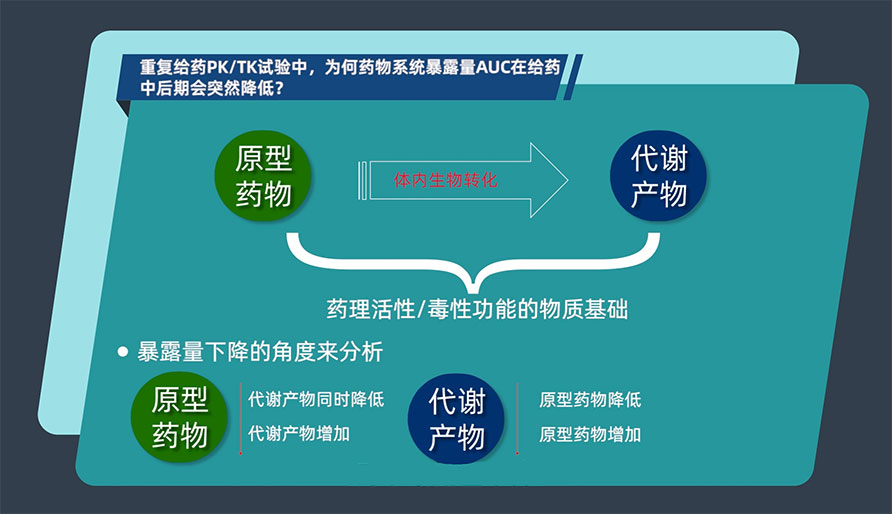 沉复给药PK/TK试验中，为何药物系统露出量AUC在给药中后期会忽然降低？